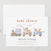 Invitation Baby shower des animaux de train | Trai (Devant / Derrière)