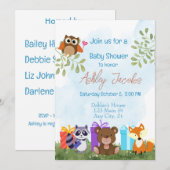 Invitation Baby shower des animaux des bois (Devant / Derrière)