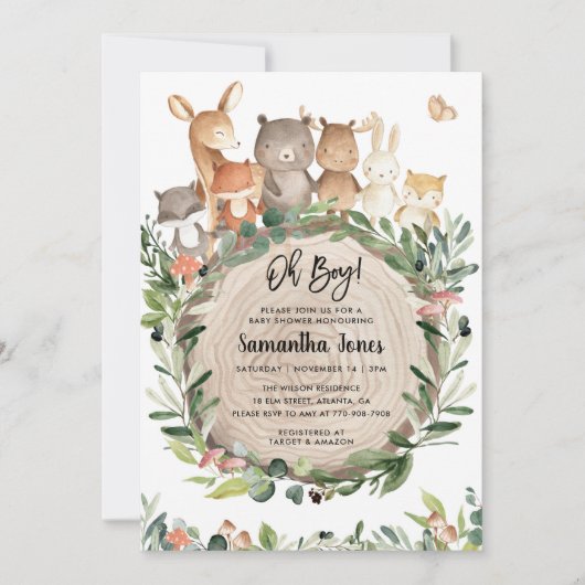 Invitation Baby shower des animaux des bois (Devant)