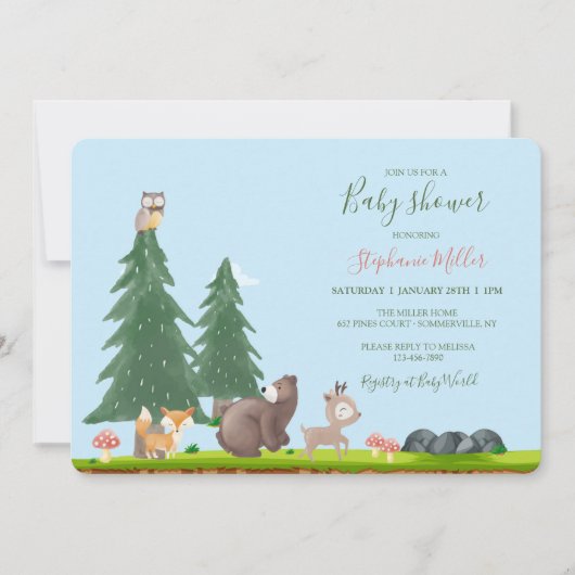 Invitation Baby shower des animaux des bois (Devant)