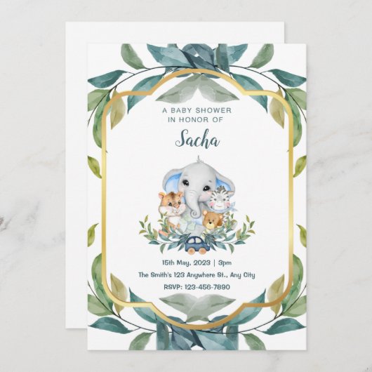 Invitation Baby shower des animaux des bois (Devant / Derrière)