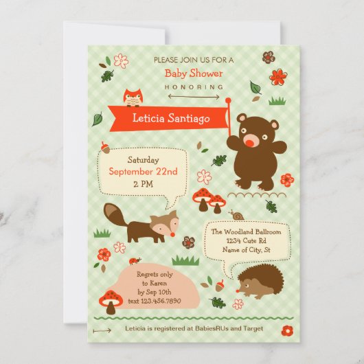 Invitation Baby shower des animaux des bois (Devant)