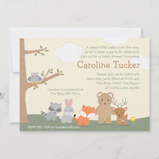 Invitation Baby shower des animaux des bois (Devant)