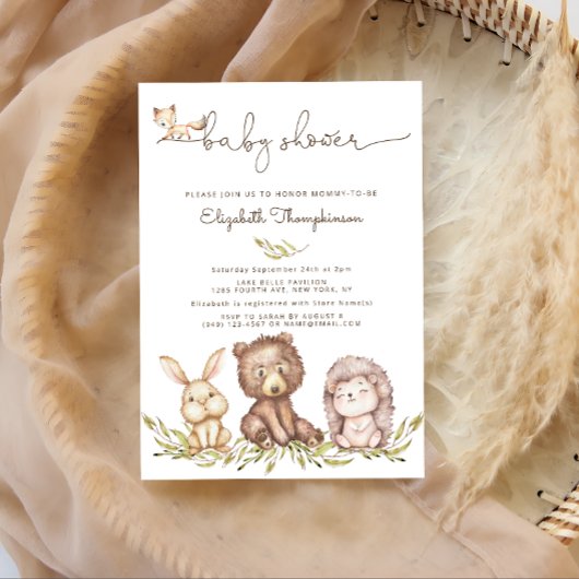 Invitation Baby shower des animaux des bois