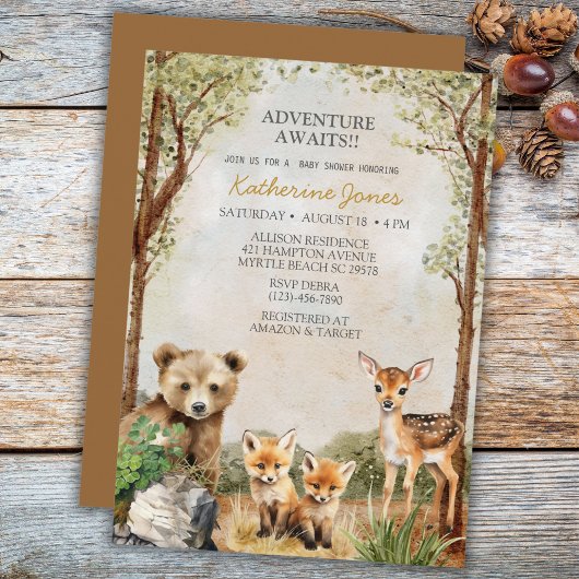 Invitation Baby shower des animaux des bois
