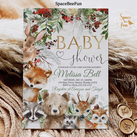 Invitation Baby shower des animaux des bois