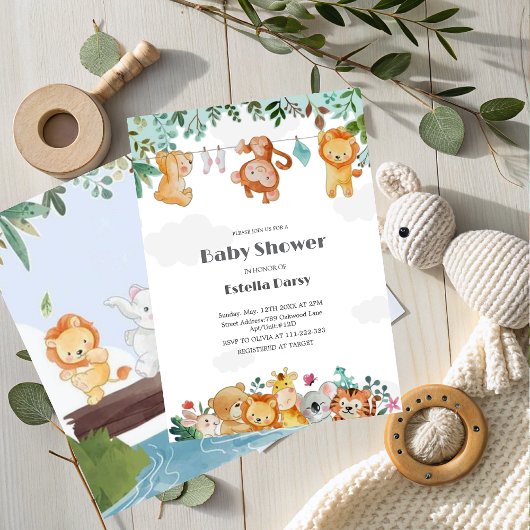 Invitation Baby shower des animaux des bois
