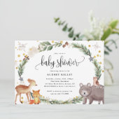 Invitation Baby shower des animaux des bois d'hive (Debout devant)