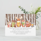 Invitation Baby shower des animaux des bois d'hive (Debout devant)