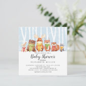 Invitation Baby shower des animaux des bois d'hive (Debout devant)