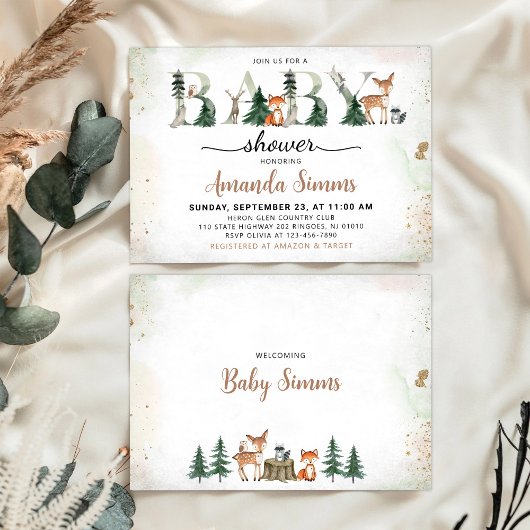 Invitation Baby shower des animaux des bois Hiver