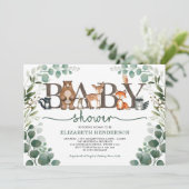 Invitation Baby shower des animaux des forêts d'Eucalyptus (Debout devant)