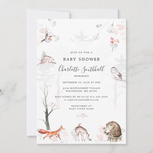 Invitation Baby shower des animaux forestiers (Devant)