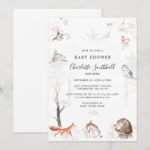 Invitation Baby shower des animaux forestiers (Devant / Derrière)