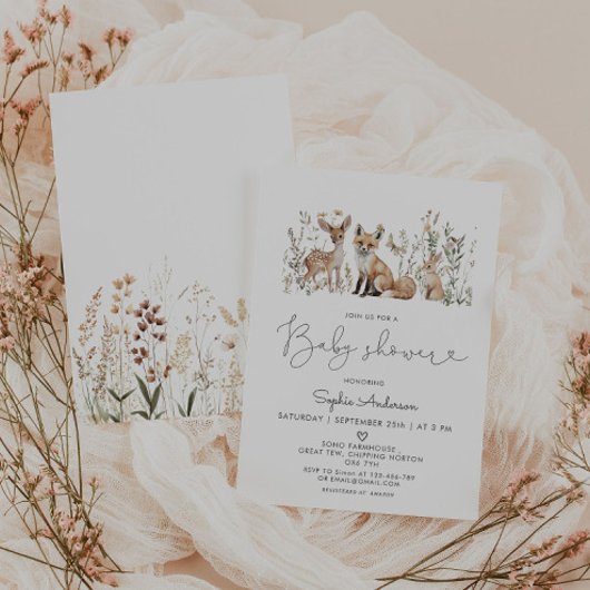 Invitation Baby shower des animaux forestiers