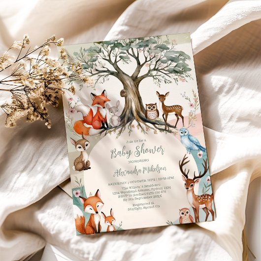 Invitation Baby shower des animaux forestiers