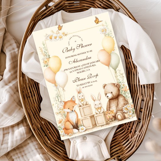 Invitation Baby shower des animaux forestiers
