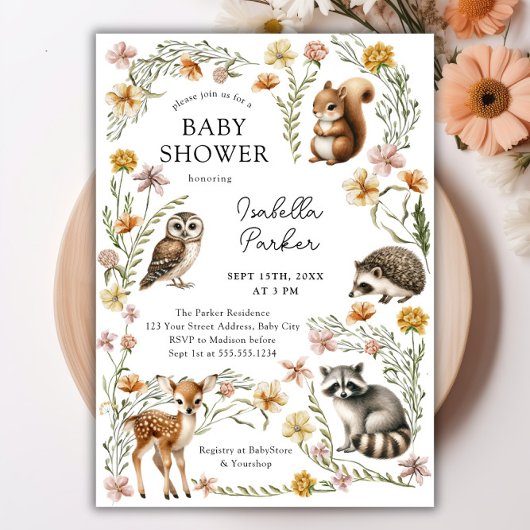 Invitation Baby shower des animaux forestiers