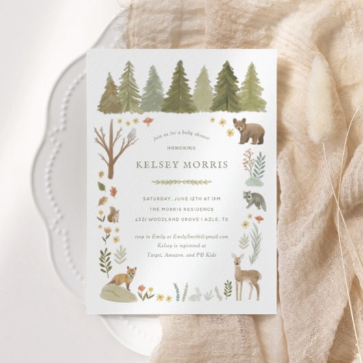 Invitation Baby shower des animaux forestiers