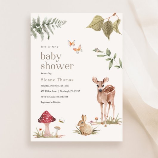 Invitation Baby shower des animaux forestiers ench