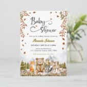 Invitation Baby shower des animaux mignons de bois (Debout devant)
