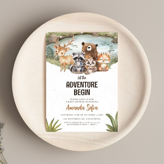 Invitation Baby shower des animaux mignons de bois d'hiver