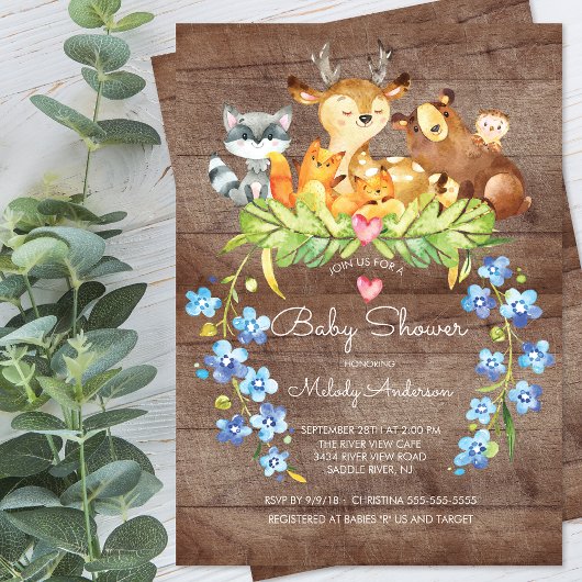 Invitation Baby shower des animaux rustiques de bo