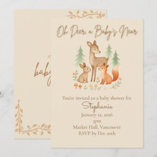 Invitation Baby shower des animaux rustiques de bo (Devant / Derrière)