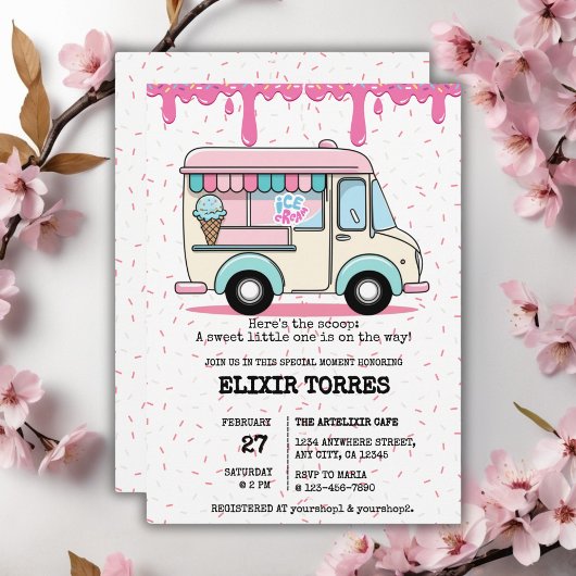 Invitation Baby shower des arroseurs de camion à glace Crème