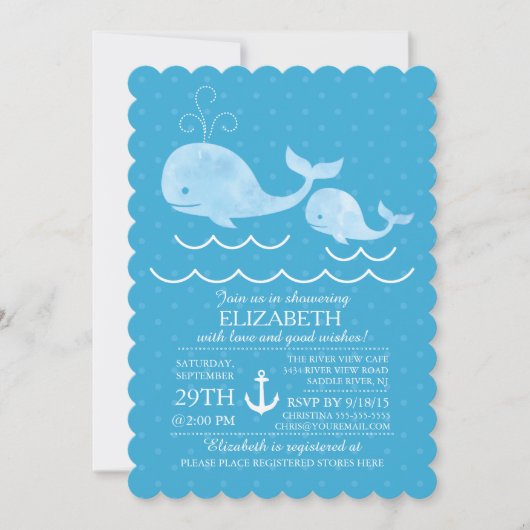 Invitation Baby shower des baleines nautiques (Devant)