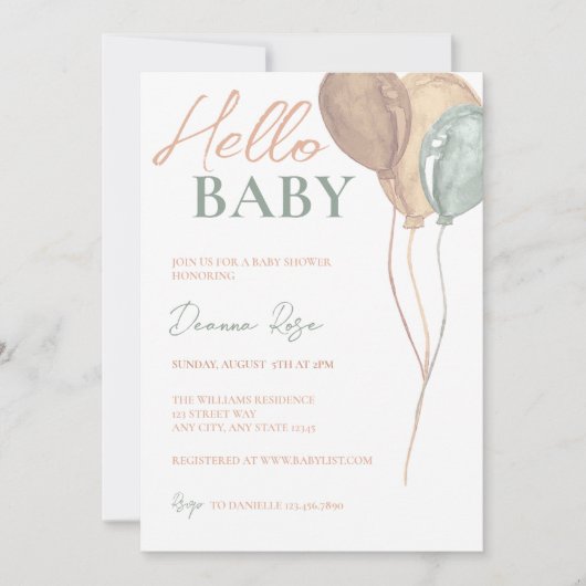 Invitation Baby shower des ballons (Devant)