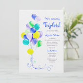 Invitation Baby shower des ballons bleus Triplets attendu (Debout devant)