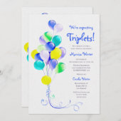 Invitation Baby shower des ballons bleus Triplets attendu (Devant / Derrière)
