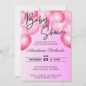 Invitation Baby shower des ballons d'aquarelle rose (Devant)