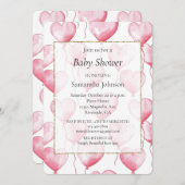 Invitation Baby shower des ballons de Coeurs roses (Devant / Derrière)