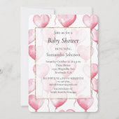 Invitation Baby shower des ballons de Coeurs roses (Devant)