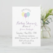 Invitation Baby shower des ballons de lilas d'aquarelle (Debout devant)