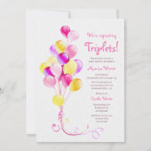Invitation Baby shower des ballons roses Triplets attendu (Devant)