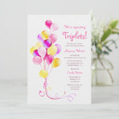 Invitation Baby shower des ballons roses Triplets attendu (Debout devant)