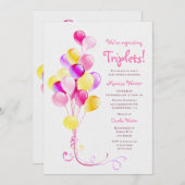 Invitation Baby shower des ballons roses Triplets attendu (Devant / Derrière)
