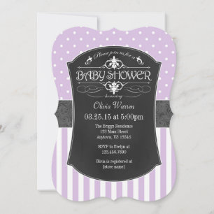 Invitation Baby shower des bandes de tableau noir gris Lavend