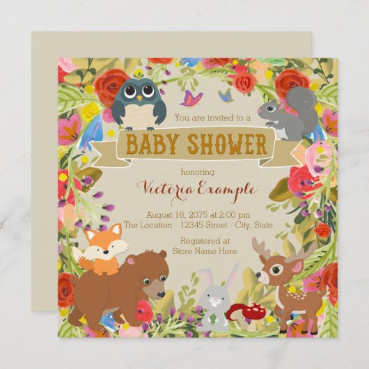 Invitation Baby shower des bois (Devant / Derrière)