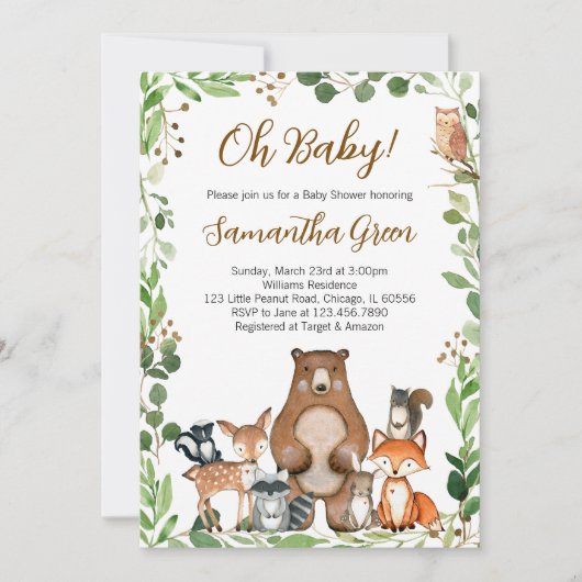 Invitation Baby shower des bois (Devant)