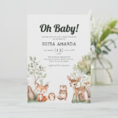 Invitation Baby shower des bois d'animaux mignons (Debout devant)