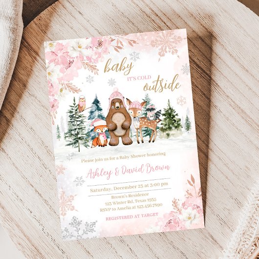 Invitation Baby shower des bois d'hiver pour filles