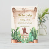 Invitation Baby shower des Bottes Cactus Cowboy du désert vin (Debout devant)