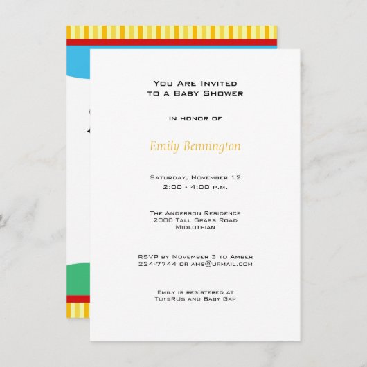 Invitation Baby shower des bourdons (Devant / Derrière)