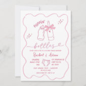 Invitation Baby shower  des bouteilles de Poppin rose dessiné (Devant)