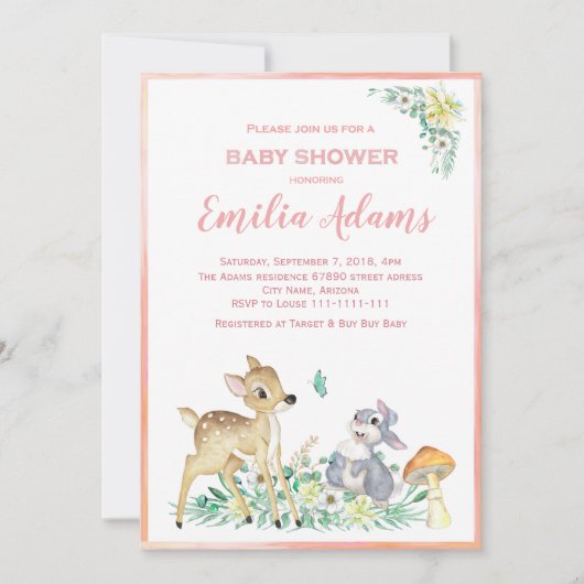 Invitation Baby shower des cerfs et amis (Devant)