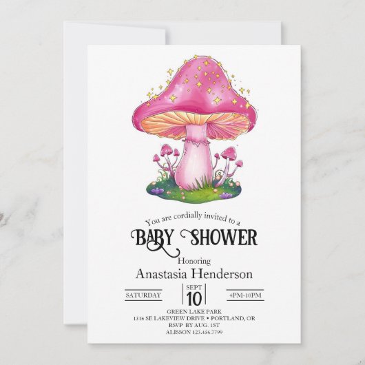 Invitation Baby shower des champignons des forêts de bois (Devant)